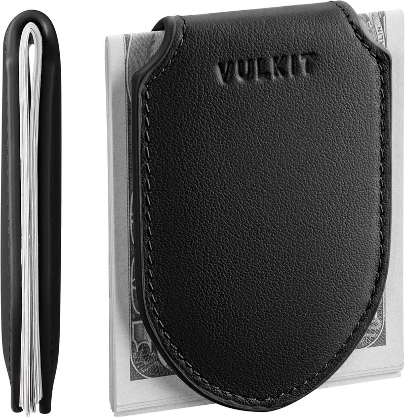 VULKIT Luxury Money Clip Genuine Leather Magnetic Closure Streamline Design Money Clip Wallet, Holds Up to 20 Bills - Image 1